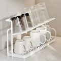 Double-layer Cup Rack with Drain Tray Rack for Kitchen Table Top Glass Cups, Tea Cups, Coffee Cups and Water Cups Organizer Shel. 