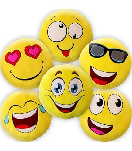 Pack of 2 - Assorted Emoji Soft Pillows Stuffed Cushion Round Home Decor