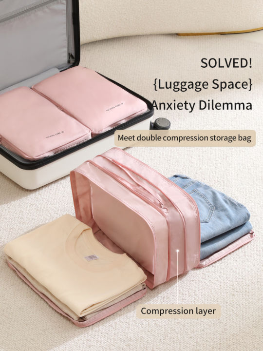 Travel Compression Packing Cubes Bag Portable Suitcase Clothes ...