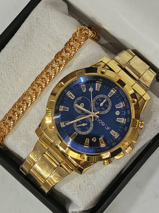 Top Fashion Luxury Golden Quartz watch+ Braclete For Men -High Quality ...