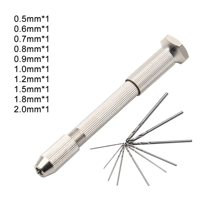Silver Single Head Hand Twisted Drill Handle 10pc Small Tool Set DIY Hole Punching Art Play Amber Walnut Manual Hole Open