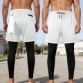 Men's Athletic Quick Dry Dual-Layer Compression Long Trousers Inner Compression Tights & Outer Sport Shorts Gym & Running Gear.