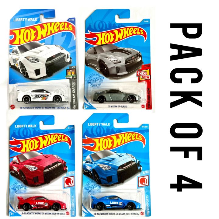 Hot Wheels NISSAN GTR R35 Grey Red Blue White Liberty Walk 1:64 Diecast Model Car Pack of 4