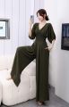 New Style Bat Sleeve Wide Leg Solid Color Simple Temperament Elegant V-neck Women Jumpsuit Fashion Jumpsuit Loose Commuter Women Clothing. 