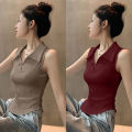 Korean Fashion  Sleeveless Polo Tops for Women Slim Fit Y2K Casual Summer Vest Streetwear T-shirt Women Clothing Aesthetic. 