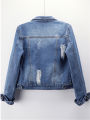 Denim jacket, long sleeve jacket, baggy, torn jacket, large size denim. 