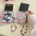 Stand Holder Cute Cartoon Sanrio Kuromi My Melody Phone Case For Samsung Galaxy Z Flip 7 6 5 4 3 Cases TPU Cover With Lanyard. 
