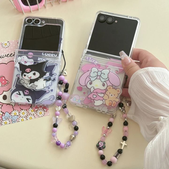 Stand%20Holder%20Cute%20Cartoon%20Sanrio%20Kuromi%20My%20Melody%20Phone%20Case%20For%20Samsung%20Galaxy%20Z%20Flip%207%206%205%204%203%20Cases%20TPU%20Cover%20With%20Lanyard%20-%20Image%204