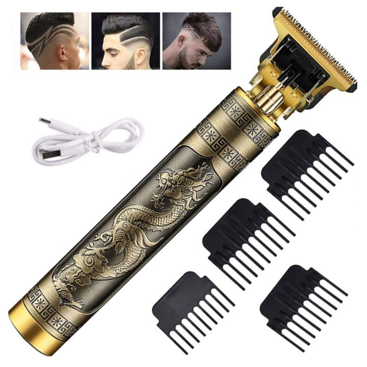 Vintage T9 Trimmer Hair Trimmer For Men Professional T9 Hair Trimmers Golden Dragon Rechargeable Electric Hair CLIPPER Cutting Machine for Men Original Vintage T9 Professional Electric Cordless Barber Trimmer T9 Clipper Shaver (Gold)