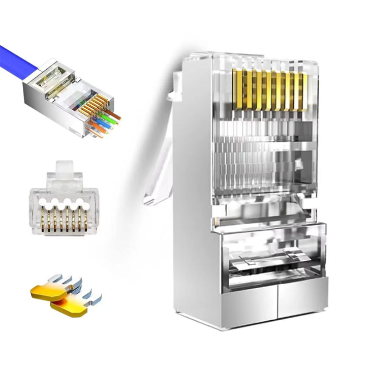 50pcs%20RJ45%20Pass%20Through%20Connector%20Cat6%20Shielded%20RJ45%20Modular%20Plugs%20Gold%20Plated%208P8C%20RJ45%20Ends%20-%20Image%202