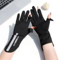 Elastic Sunscreen Gloves Mid-long Thin Ice Silk Sun Protection Gloves Slip Resistant Anti-UV Mittens Cycling Driving Gloves.