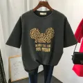 Gold Letter Grapic Leopard T-shirts Women Summer Loose Harajuku Female Black White T Shirt New Casual Women's Clothing Korean. 