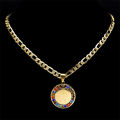 Colorful Crystal Saint Benedict Medal Necklace Women Men Stainless Steel Gold Color Chain Necklaces Jewelry San Benito N8391S05. 