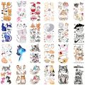 24 Sheets Cute Cartoon Cat Temporary Tattoos Watercolor Cat Design Tattoo Sticker For Woman Kids Waterproof Face Hand Fake Tatto. 