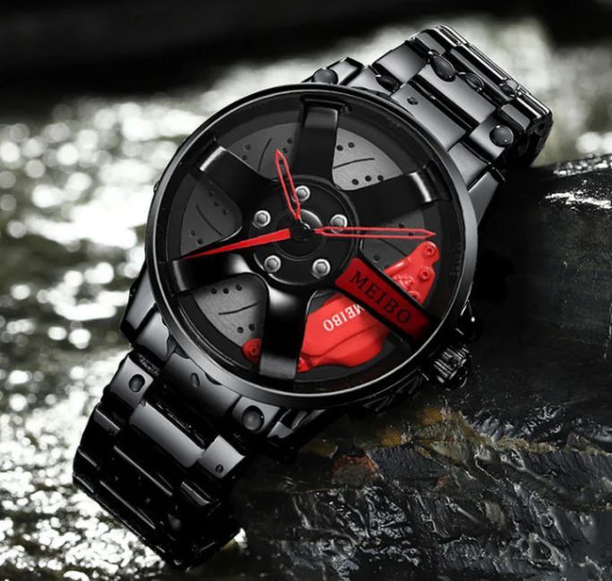 Mens fashion  car wheel rotating  steel watch Baisheng steel rotating watch