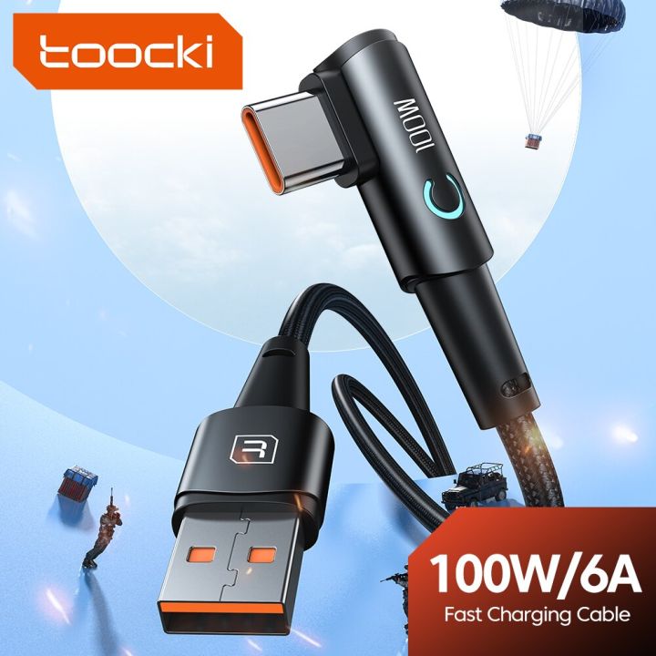 Toocki 6A USB C Cable 90 Degree For  100W Fast Charging Cord For     Charger Data Wire