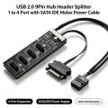 9Pin USB Header Male 1 to 4 Female Extension Cable USB 2.0 Splitter Cable Connector for Motherboard, Adapter for CPU, WiFi. 