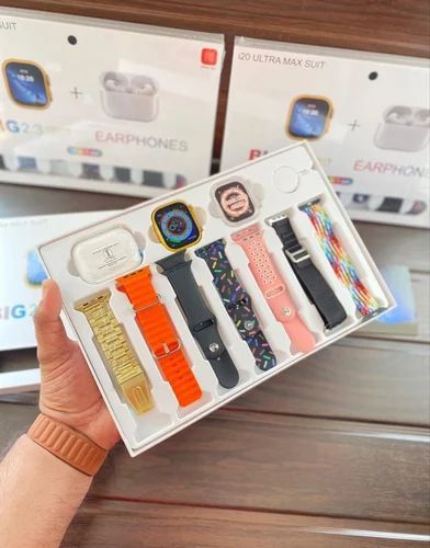 i20 Ultra Max SUIT 10 in 1 Set Smartwatch with TWS Earphone Wireless 7 Straps 2.3" Heart Rate Tracker Ultra 8 Smart Watch 49mm