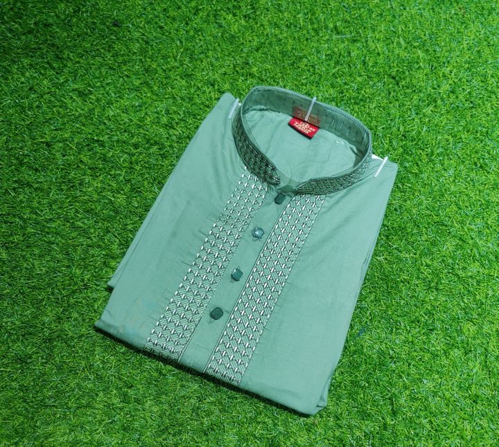 olive%20colour%20slab%20cotton%20good%20looking%20panjabi%20olive%20lover%20mens%20panjabi%20-%20Image%202