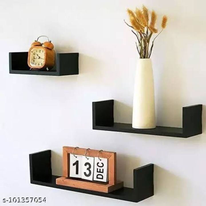Customised U shaped floating shelves of 3 for decoration in bed room, living room, study room