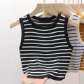 Summer Spring Striped Tank Tops Women Sleeveless Knitted T-Shirts Crop Tops Female Elastic Slim Casual Vests Pullover Camis. 