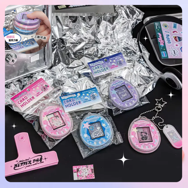 Sweet Y2K Style 1 Inch Photo Card Holder Vintage Tamagotchi ID Family Picture Cover Case Girls  Toy Figure Accessory