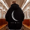 M-8XL Men Oversized Pullover Hoodie Fashionable Loose American Retro Crescent Print Long Sleeved Couple Outfit. 