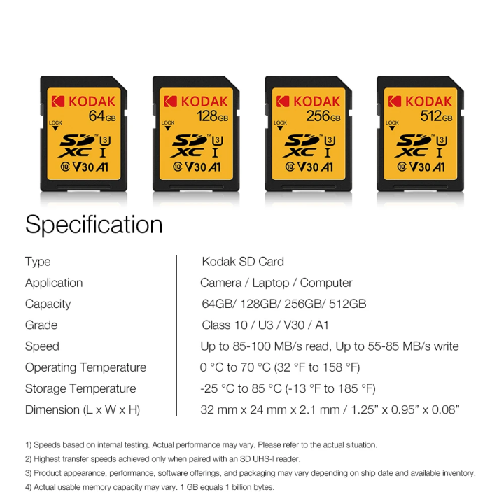 KODAK%20SD%20Card%20High%20Speed%20Class%2010%20256GB%20128GB%2064GB%20V30%20Carte%20SD%20Memory%20Card%20Full%20Size%20SD%20Cards%20For%20Camera%20-%20Image%205