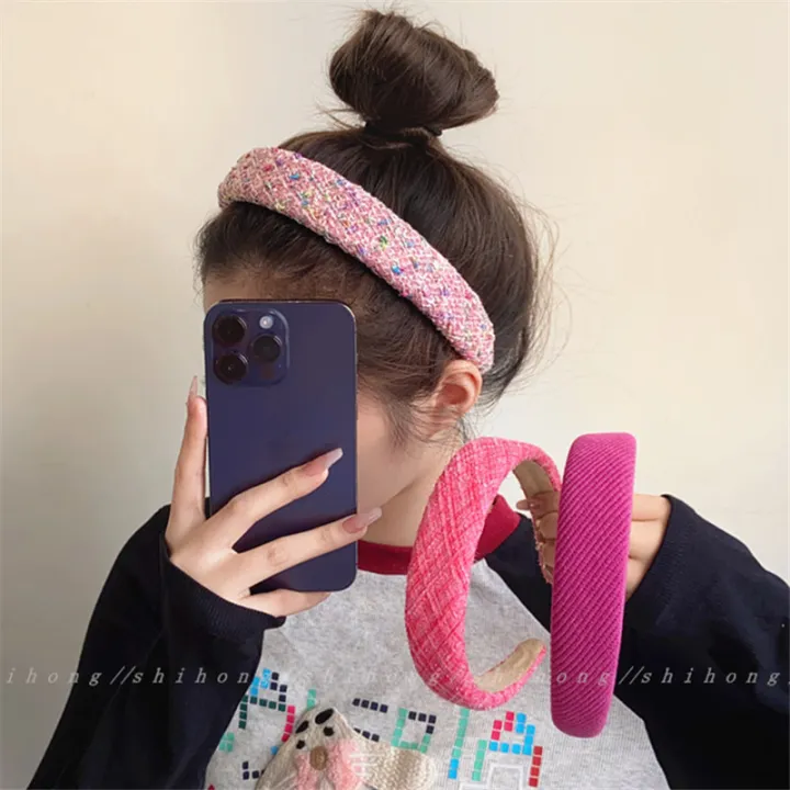 Rose%20Pink%20Sponge%20Headband%20for%20Women%20Temperament%20Knitted%20Headband%20Cute%20Girl%20Washing%20Face%20Hair%20Band%20-%20Image%202