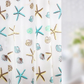 1pc Starfish Conch Printed Shower Curtain with Metal Grommets, Ocean Plastic Bath Curtain with Hooks, Bathroom Decor Accessories. 