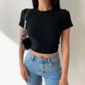 Short Sleeve T-Shirt Women Solid Simple Casual Soft All-Match Basic Crop Tops Tees Summer Fashion Skinny Tops Black White.