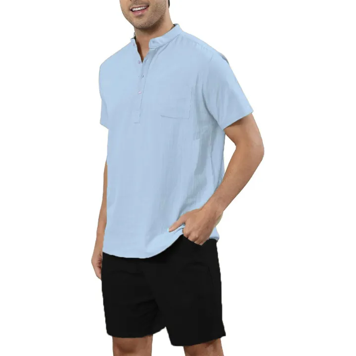 2Pcs%20Sets%20Men's%20Cotton%20Linen%20Set%20Henley%20Shirts%20Shorts%20Outfits%20Beach%20T-shirt%20Vacation%20Matching%20Suit%20Summer%20Wear%20Short%20Sleeve%20-%20Image%204