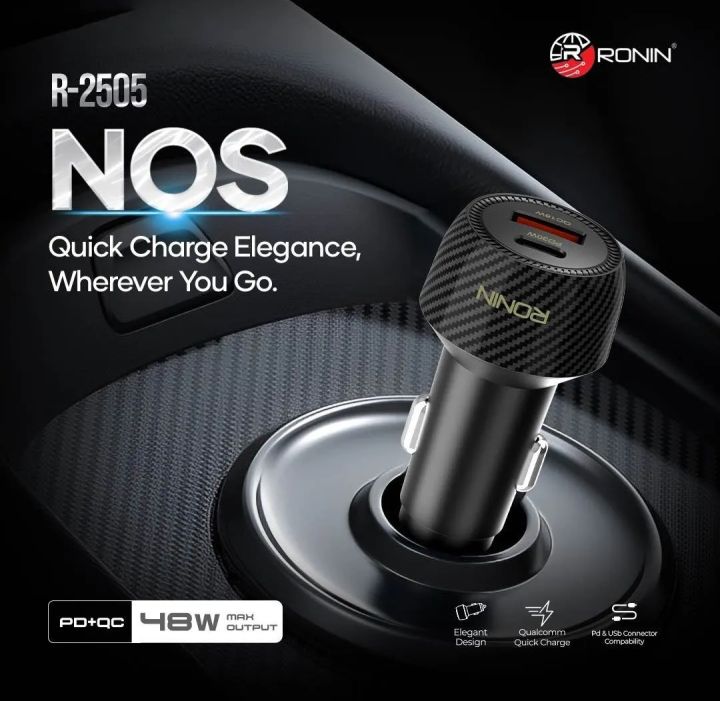 Ronin NOS R-2505 Car charger PD+QC 48W mak Output fast charger