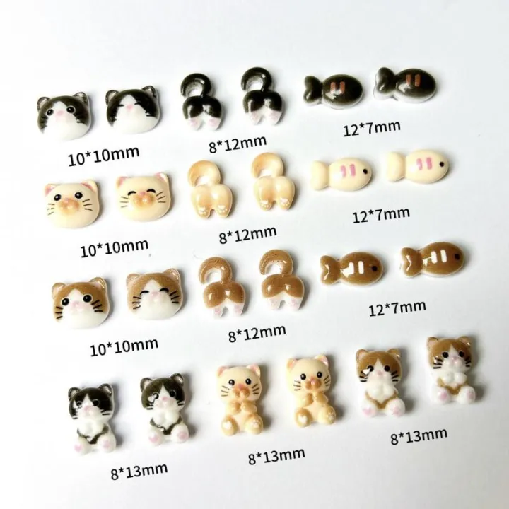 20Pcs%20Cartoon%20Cute%20Cat%20Head%20Butt%20Nail%20Art%20Charms%20Luminous%20Painting%20Small%20Fish%20Cat%20Resin%20Nail%20Decorations%20for%20DIY%20Hairpin%20Nails%20-%20Image%202