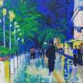"Vibrant Evening Walk - Hand-Painted Urban Street Scene on Canvas | Original Acrylic Artwork for Home Décor | 1x1 Foot | Wall Art for Living Room, Bedroom, Office | Perfect Gift Idea for Art Lovers". 