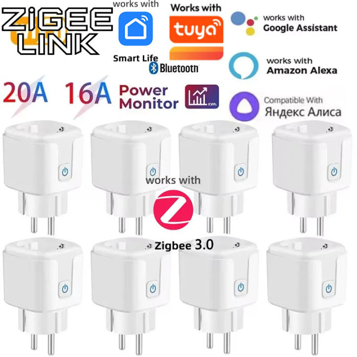 Powered By Tuya WiFi/ZigBee 3.0 Smart Plug EU Socket Outlet 16A/20A Power Monitor Timer Remote Voice Control Alexa  Home