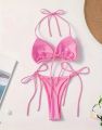 Korean Shine Pink Triangle Bikini  Set. 