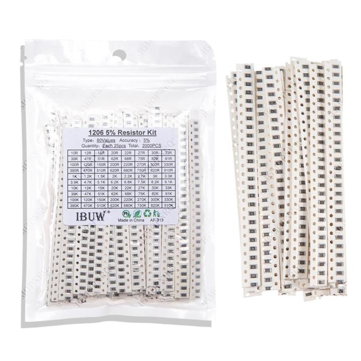 2000PCS 10 ohm-910K ohm 1206 SMD Resistor Kit Assorted set 5% 80values*25PCS SMD Resistors 10K 470/100/680 ohm resistance pack