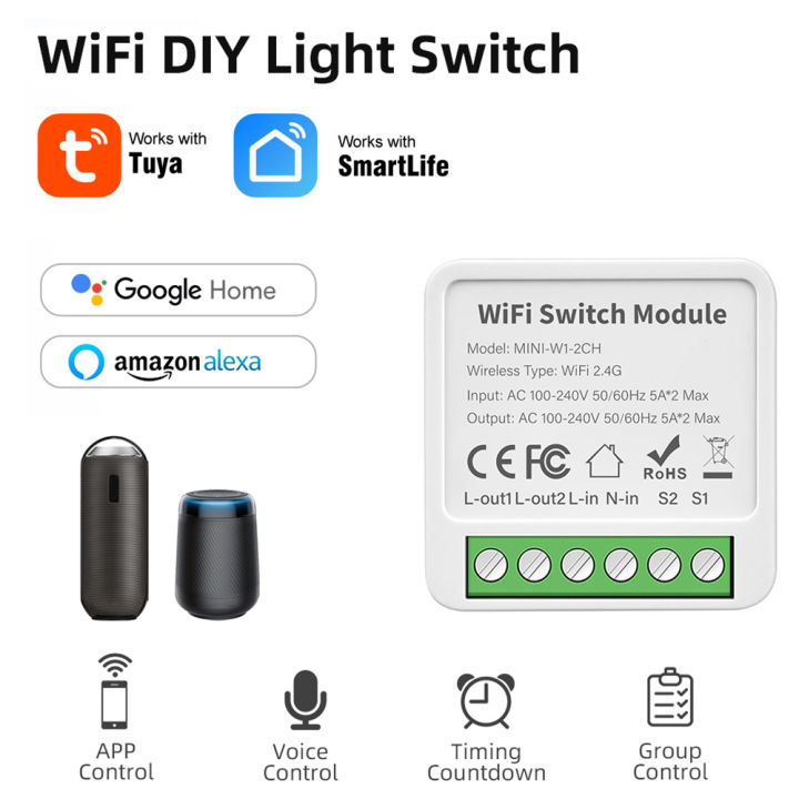 Tuya Mini 2/3/4 Gang Wifi Smart Switch 2 Way Module On Off Breaker Wireless Remote Voice Switches For Google Home Alexa Alice