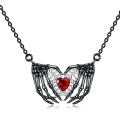 Gothic Punk Bat Wings and Heart-Shaped Resin Pendant Necklace - Dark Fantasy Style Alloy Chain, Halloween for Women, Casual Fashion Accessories.