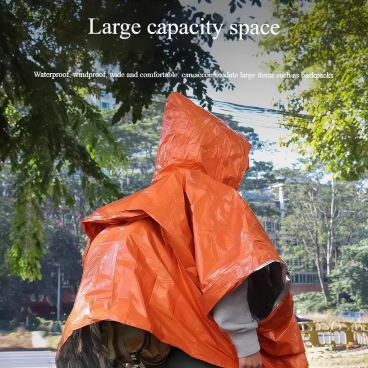 Outdoor Waterproof Raincoat Camping Portable Mountaineering Hiking Emergency Aluminum Film Raincoat For Preventing Temperature