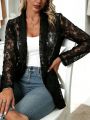 2026 New Women's Spring Suit Jacket, Lace Semi-permeable, Long-sleeved Suit Collar, Buckle-free Design, Office Women's Clothing. 