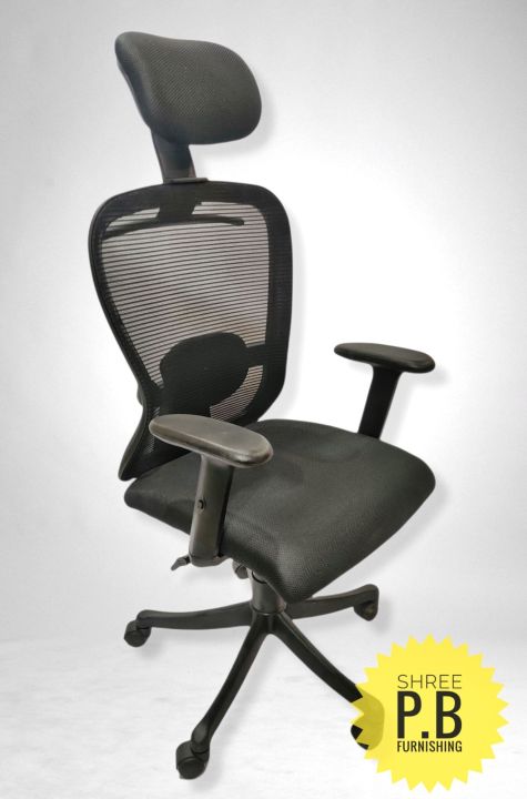 MBM Butterfly High Back Revolving Chair with Headrest and Centre Tilt Mechanism in Black Fabric And Mesh/Net Back Executive Chair