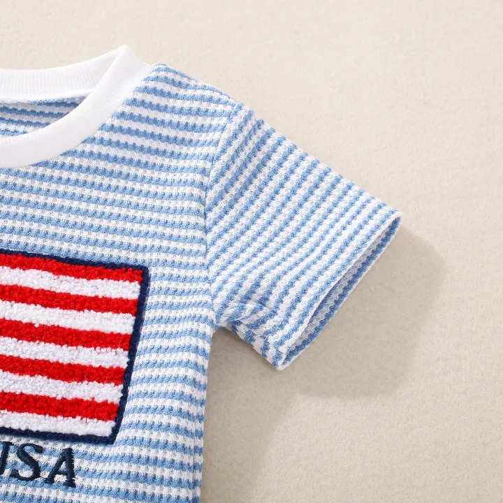 Summer%20Unisex%20Infant%20Independence%20Day%20Big%20Flag%20Embroidered%20Waffle%20Short%20Sleeve%20Top%20and%20Waffle%20Shorts%20Two-piece%20Set%20-%20Image%205