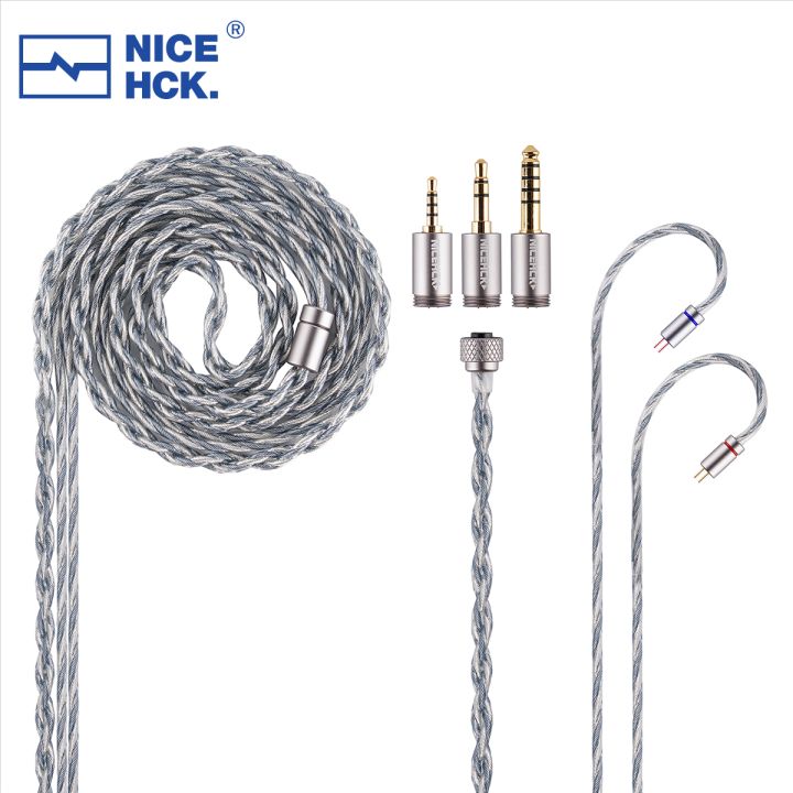 NICEHCK BlueLuna Silver Plated OFC Flat 2Pin HiFi Earphone Upgrade IEM Cable 3-in-1 Detachable Plugs for HIMALAYA NX8 DaVinci