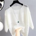 Spring and Summer New Ice Silk Knitted Vest Top Hollow Out Thin Bottoming Sling Streetwear Womens Clothing White Shirt 13686.