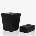 Black Leather Dustbin & Tissue Box Set | Leather Dustbin Set. 