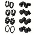 10pairs Earrings Black Stainless Steel Stud Earrings Set For Men Women, Fashion Piercing Jewelry Dangle Hoop Earrings Set.