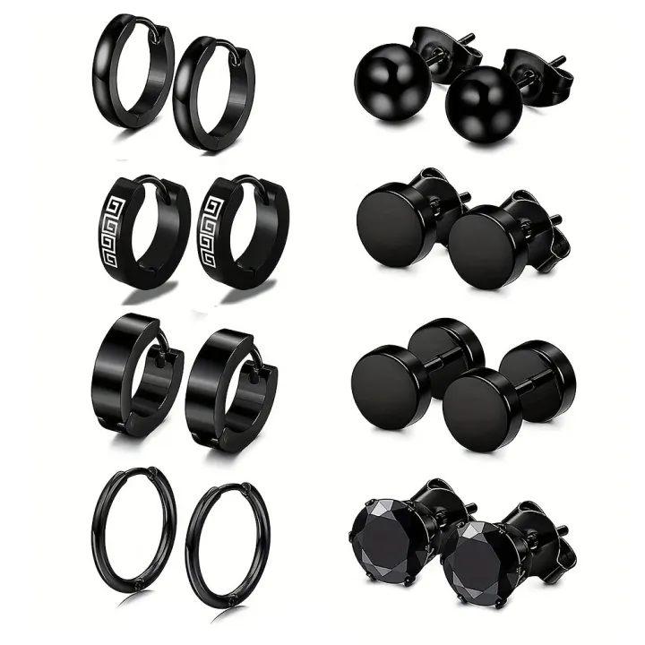 10pairs%20Earrings%20Black%20Stainless%20Steel%20Stud%20Earrings%20Set%20For%20Men%20Women,%20Fashion%20Piercing%20Jewelry%20Dangle%20Hoop%20Earrings%20Set%20-%20Image%205