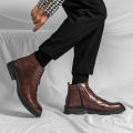 Men Block Heel Lace-up And Side Zipper Design Brogue  Boots. 